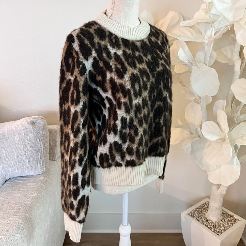 Ganni Leopard Print Crew Neck Sweater - Brown and Cream - Picture 3 of 9